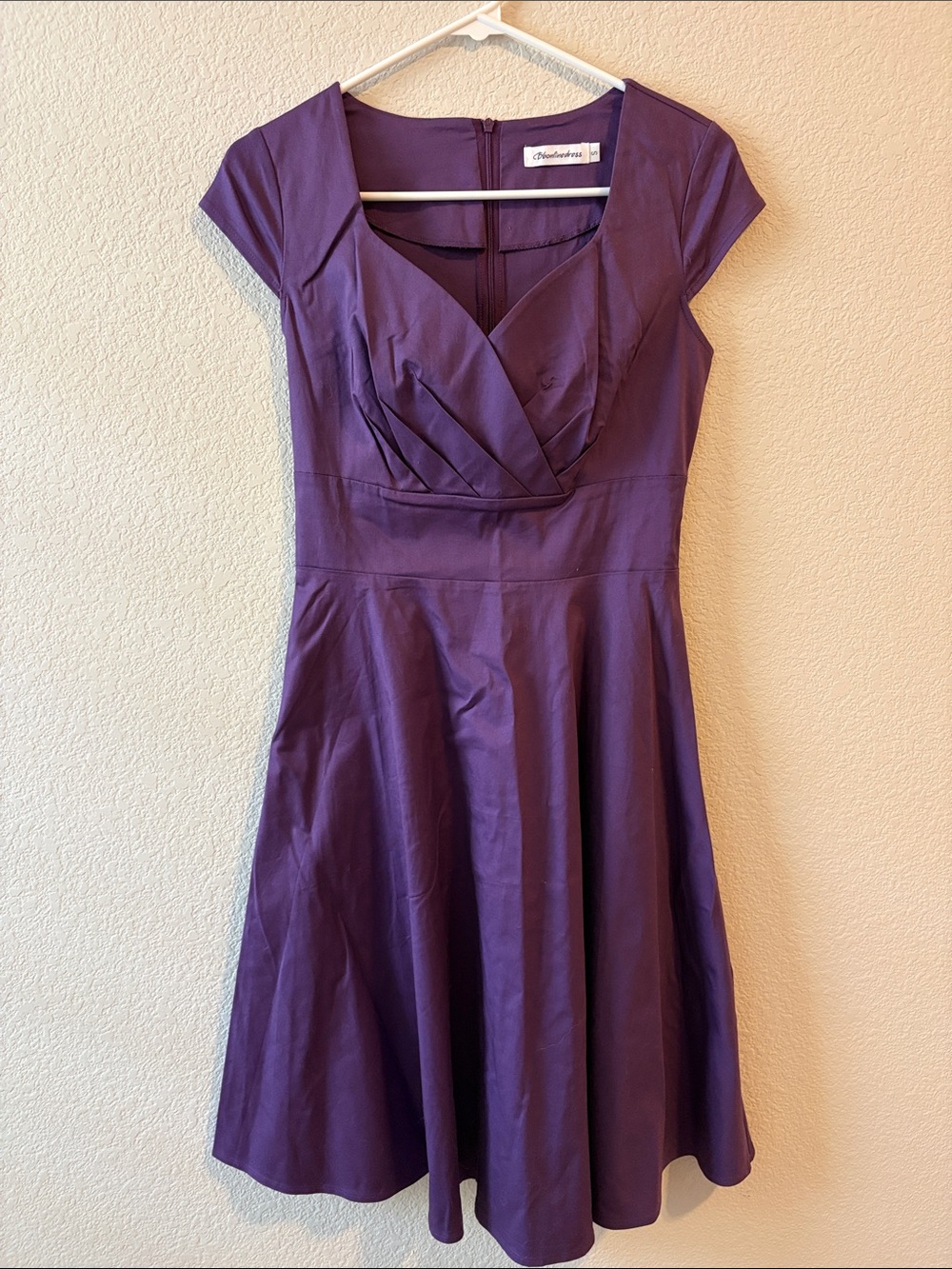 Fit-and-Flare Purple Midi Dress with Sweetheart Bodice